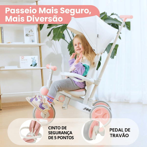 Arnês de cinco pontos e travão traseiro