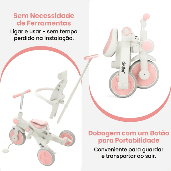 Triciclo dobrável para transportar e guardar